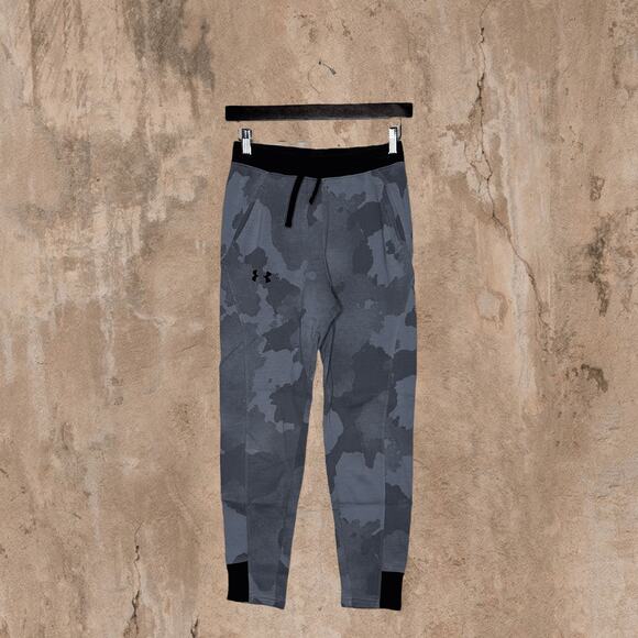 Vintage Y2K Under Armour Sweatpants Joggers Youth Large Grey Camo Black Logo - Picture 2 of 6